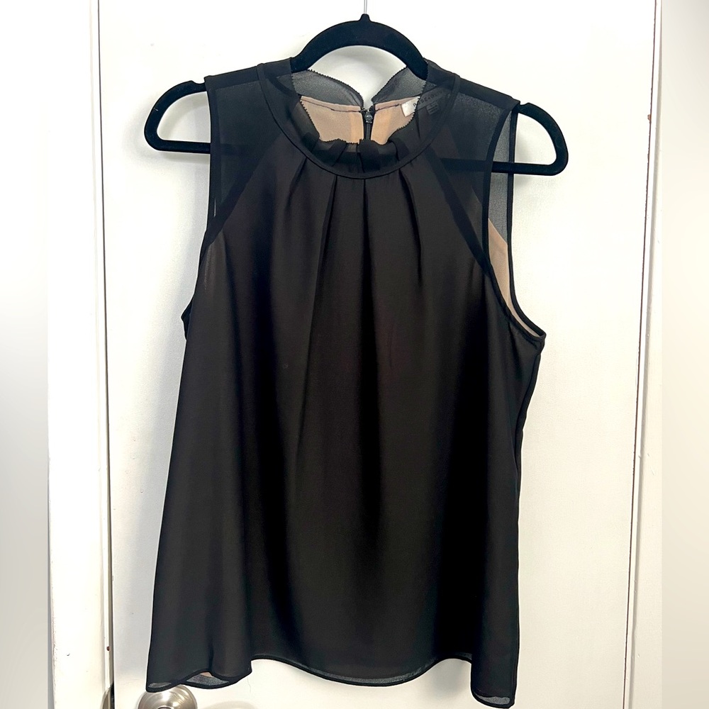 Rose & Olive Sleeveless, Ruffle Neck Blouse